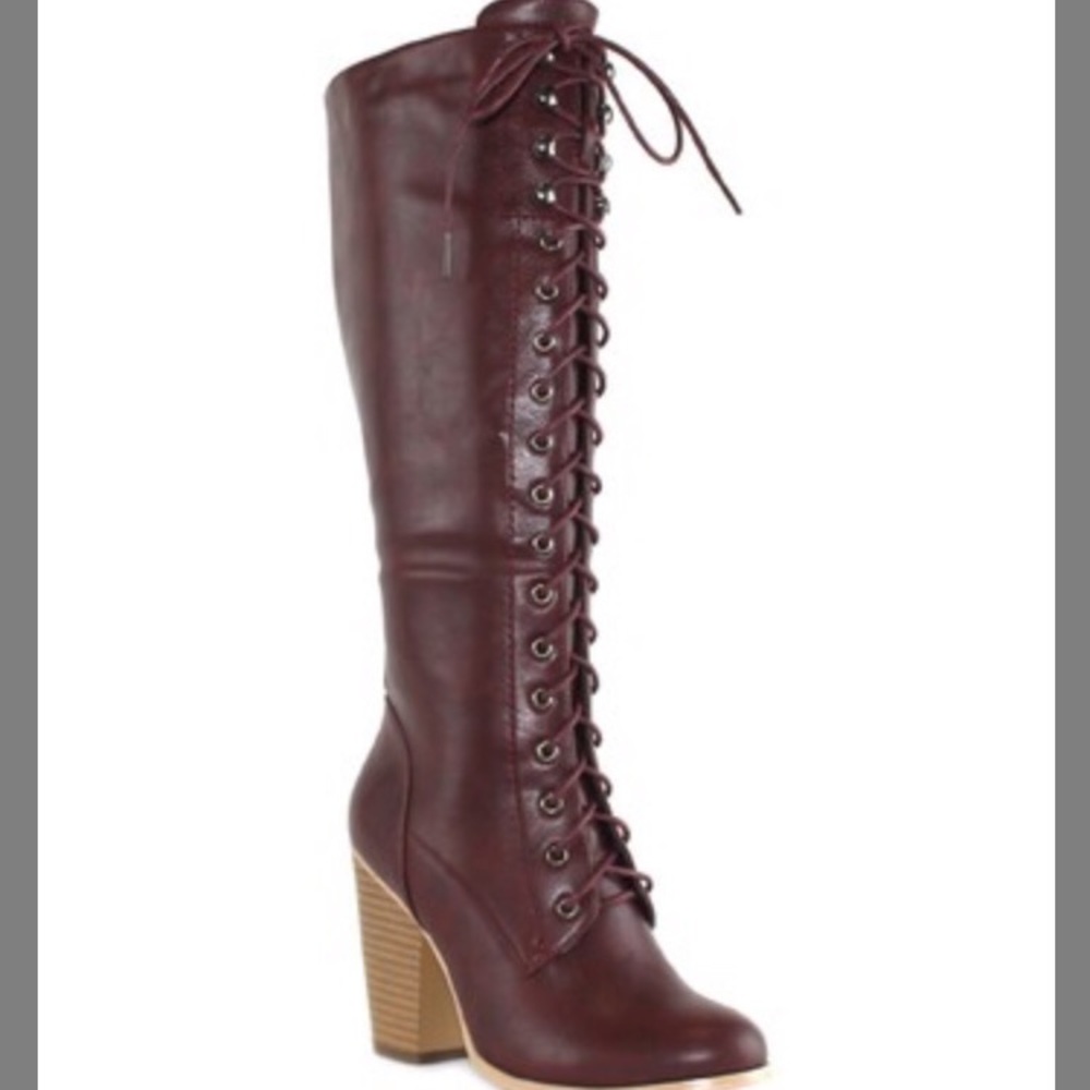 Maroon Lace And Zip up Boots